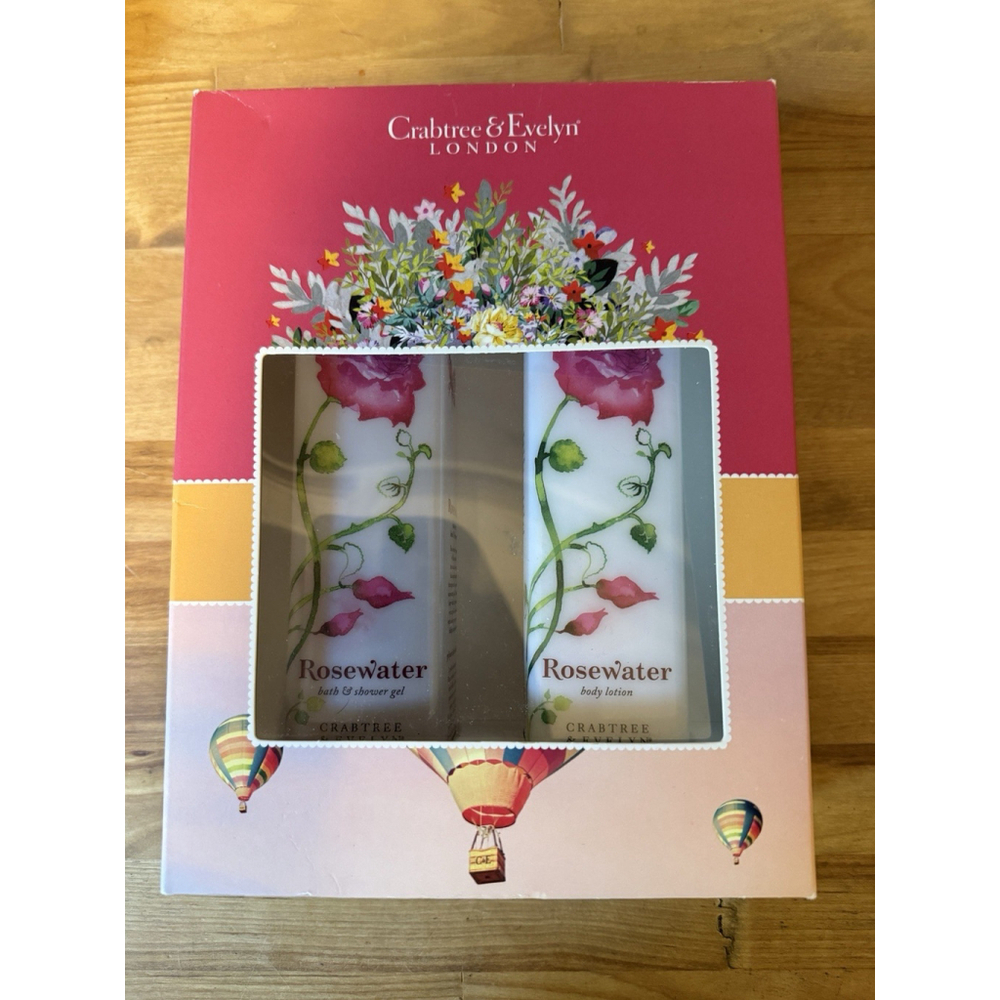 Crabtree & Evelyn Rosewater Bath-Shower Gel & Lotion Gift Set-8.5 Oz New In Box